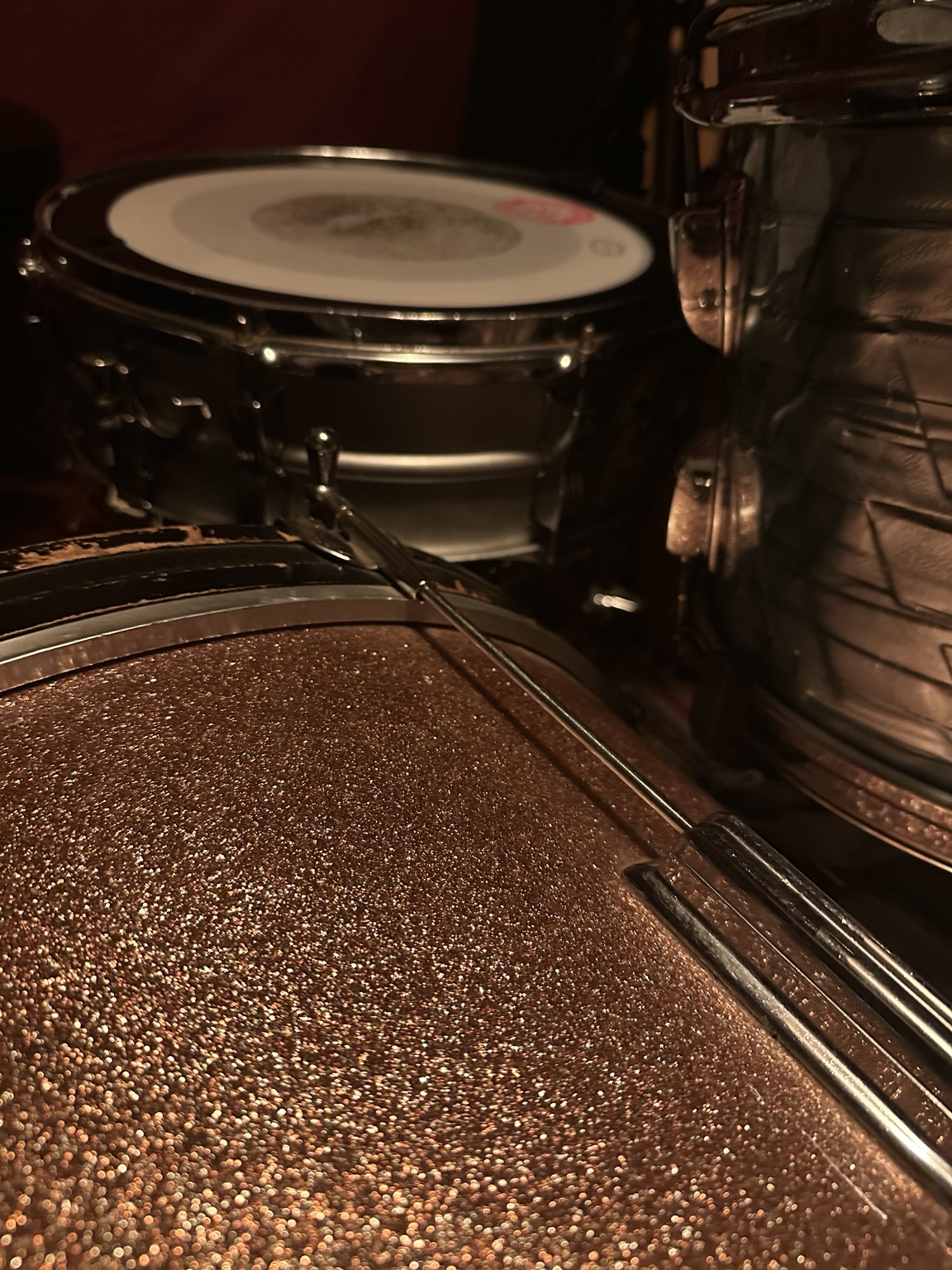 Close view of a drum in the Museum of Being studio