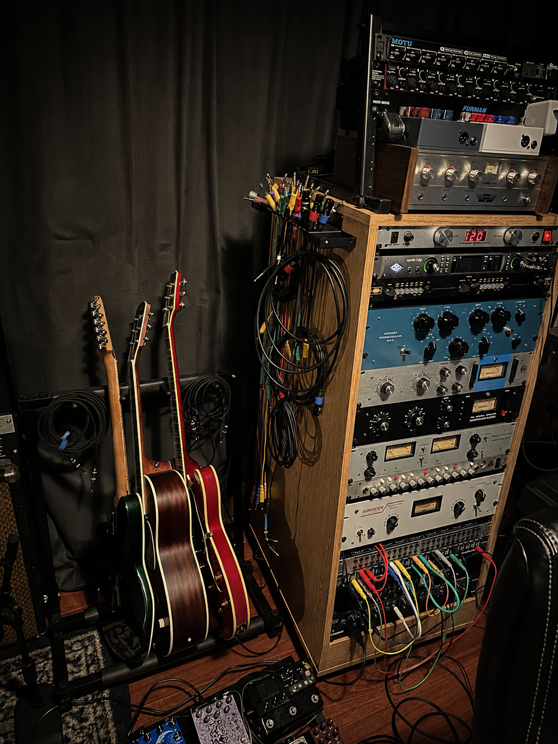 Real instruments, cabling and recording equipment in the Museum of Being working room